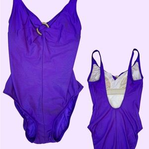 Purple Vintage One-Piece Swimsuit with Ring Detail